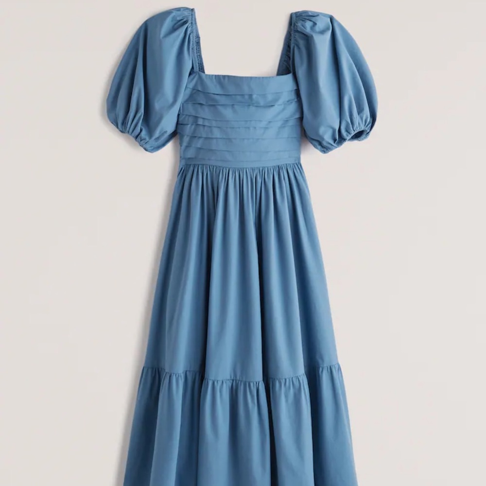 Abercrombie Ruched Puff Sleeve Poplin Midi Dress - Picture 2 of 5